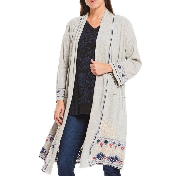 Karyn Seo Large Cardigan Duster Jacket Reese Long Sleeve Embroidered Cotton Chic - Picture 1 of 12